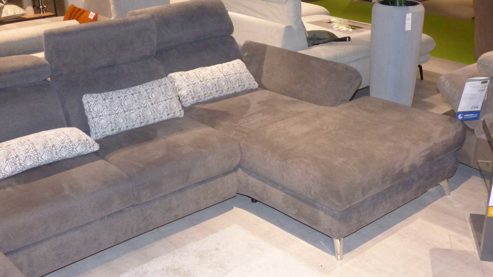 Ecksofa Steinpol poco aus Stoff in Fango POCO Polstergarnitur Torino XC - Ecksofa mit Funktion Bezug Kati Fango 20474 & Metallfüße Chrom – Stellfläche ca. 358 x 250 cm