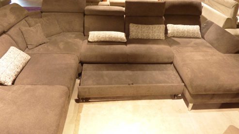 Ecksofa Steinpol poco aus Stoff in Fango POCO Polstergarnitur Torino XC - Ecksofa mit Funktion Bezug Kati Fango 20474 & Metallfüße Chrom – Stellfläche ca. 358 x 250 cm