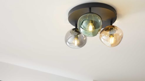 Deckenleuchte Interliving aus Glas in Mehrfarbig Interliving Leuchten Serie 9350 - Deckenlampe Glas in Amber, Grün & Rauch - Durchmesser ca. 39 cm