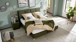 Boxspringbett Interliving aus Kunstfaser in Dunkelgrün Interliving Boxspringbett Serie 1402 – Boxspringbett moosgrüne Mikrofaser Nele 432008 - Liegefläche ca. 180 x 200 cm