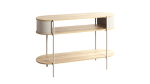 Konsole Haku aus Holz in Holzfarben Konsole Eiche natur & graues Metallgestell - ca. 110 x 76 cm