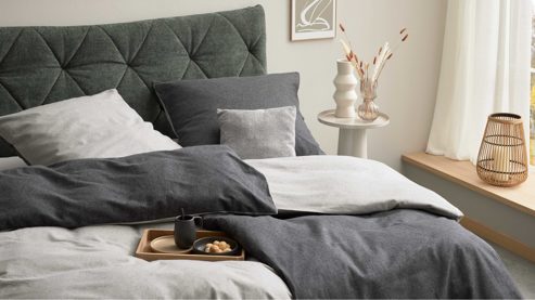 Bettwäsche-Set Interliving aus Stoff in Anthrazit Interliving Bettwäsche Serie 9118 - Biberbettwäsche Anthrazit & Hellgrau - ca. 80 x 80 cm und 135 x 200 cm