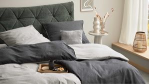 Bettwäsche-Set Interliving aus Stoff in Anthrazit Interliving Bettwäsche Serie 9118 - Biberbettwäsche Anthrazit & Hellgrau - ca. 80 x 80 cm und 150 x 200 cm