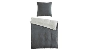 Bettwäsche-Set Interliving aus Stoff in Anthrazit Interliving Bettwäsche Serie 9118 - Biberbettwäsche mit zwei Kopfkissenbezügen Anthrazit & Hellgrau - ca. 220 x 240 cm