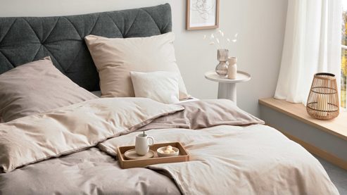 Bettwäsche-Set Interliving aus Stoff in Beige Interliving Bettwäsche Serie 9118 - Biberbettwäsche Creme & Cappuccino - ca. 80 x 80 cm und 135 x 200 cm