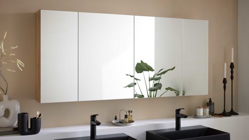 Badmöbel-Set Interliving aus Holz in Schwarz Interliving Bad Serie 3725 – Badmöbel-Set mit Extras Eiche Sierra & Marmor Venato Nero