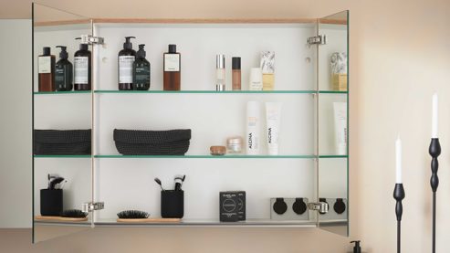 Badmöbel-Set Interliving aus Holz in Schwarz Interliving Bad Serie 7198 – Badmöbel-Set mit Extras Eiche Sierra & Marmor Venato Nero