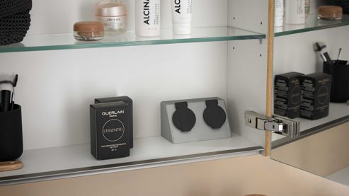 Badmöbel-Set Interliving aus Holz in Schwarz Interliving Bad Serie 3725 – Badmöbel-Set mit Extras Eiche Sierra & Marmor Venato Nero