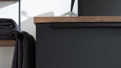 Badmöbel-Set Interliving aus Holz in Schwarz Interliving Bad Serie 7340 - Badmöbel-Set mit vielen Extras Mattschwarz & Vikings Oak