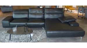 Ecksofa W.schillig aus Leder Metall in Schwarz Musterring Eckkombination MR 2490, Polstergarnitur Leder Black Pearl, Metallfüße Chrom – Stellfläche ca. 342 x 207 cm