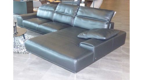 Ecksofa W.schillig aus Leder Metall in Schwarz Musterring Eckkombination MR 2490, Polstergarnitur Leder Black Pearl, Metallfüße Chrom – Stellfläche ca. 342 x 207 cm