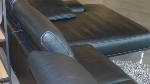 Ecksofa W.schillig aus Leder Metall in Schwarz Musterring Eckkombination MR 2490, Polstergarnitur Leder Black Pearl, Metallfüße Chrom – Stellfläche ca. 342 x 207 cm
