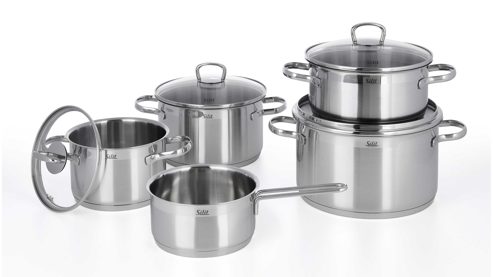 Topf-Set Wmf aus Glas Metall in Metallfarben Silit Topf-Set Toskana 5-tlg. - für alle Herdarten Edelstahl & Klarglas – fünfteilig
