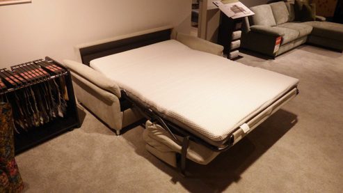 Schlafsofa Interliving aus Aluminium Stoff in Ecru Aluminium Interliving Schlafsofa Serie 4700 mit Kaltschaummatratze grau-beiges Flachgewebe Cyber & Aluminiumfüße - Breite ca. 188 cm