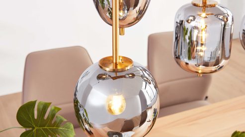 Pendelleuchte Interliving aus Glas in Grau Interliving Leuchten Serie 9334 - Hängeleuchte Rauchglas & schwarzes Metall – Länge ca. 102 cm