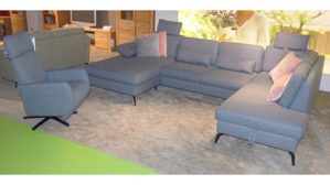 Ecksofa Steinpol sit&more aus Stoff in Dunkelgrau Polstergarnitur Morris - Wohnlandschaft mit Schlaffunktion und Sessel dunkelgraues Flachgewebe - Stellfläche ca. 335 x 212 cm