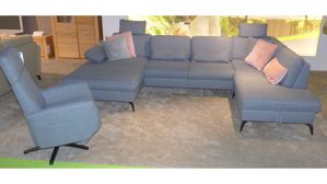 Ecksofa Steinpol sit&more aus Stoff in Dunkelgrau Polstergarnitur Morris - Wohnlandschaft mit Schlaffunktion und Sessel dunkelgraues Flachgewebe - Stellfläche ca. 335 x 212 cm