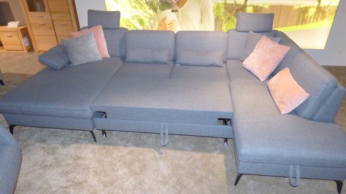 Ecksofa Steinpol sit&more aus Stoff in Dunkelgrau Polstergarnitur Morris - Wohnlandschaft mit Schlaffunktion und Sessel dunkelgraues Flachgewebe - Stellfläche ca. 335 x 212 cm