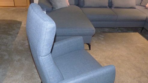 Ecksofa Steinpol sit&more aus Stoff in Dunkelgrau Polstergarnitur Morris - Wohnlandschaft mit Schlaffunktion und Sessel dunkelgraues Flachgewebe - Stellfläche ca. 335 x 212 cm