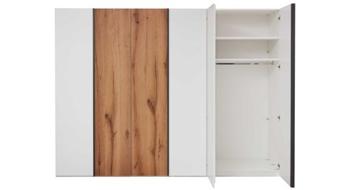 Komplettzimmer Interliving aus Holz in Weiß Interliving Schlafzimmer Serie 1025 – Komplettzimmer 530001 mit Beleuchtung Weiß & Balkeneiche gehackt - Liegefläche ca. 180 x 200 cm